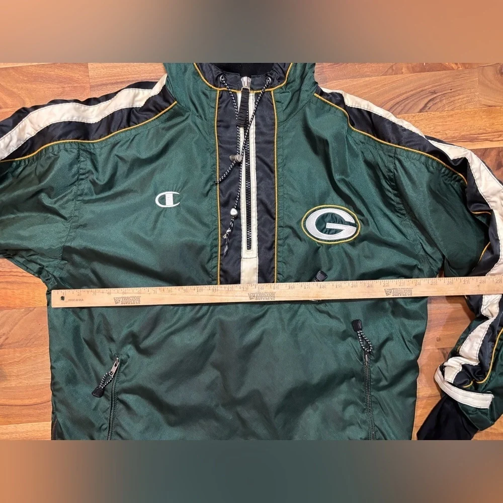Champion Pro Line Green Bay Packers Pull Over 1/4 Zip NFL Pocket Hooded Size L